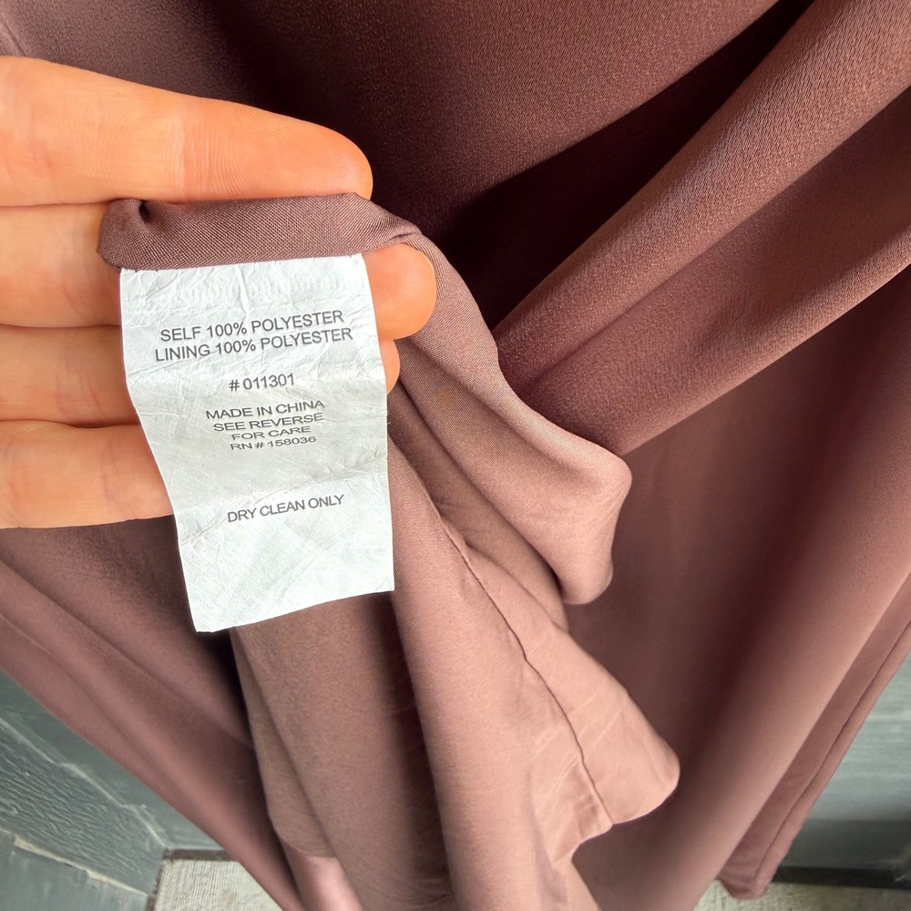 Birdy Grey Bronze Brown Satin Formal Maxi Dress Ruched Slip Gown Large - Picture 7 of 9